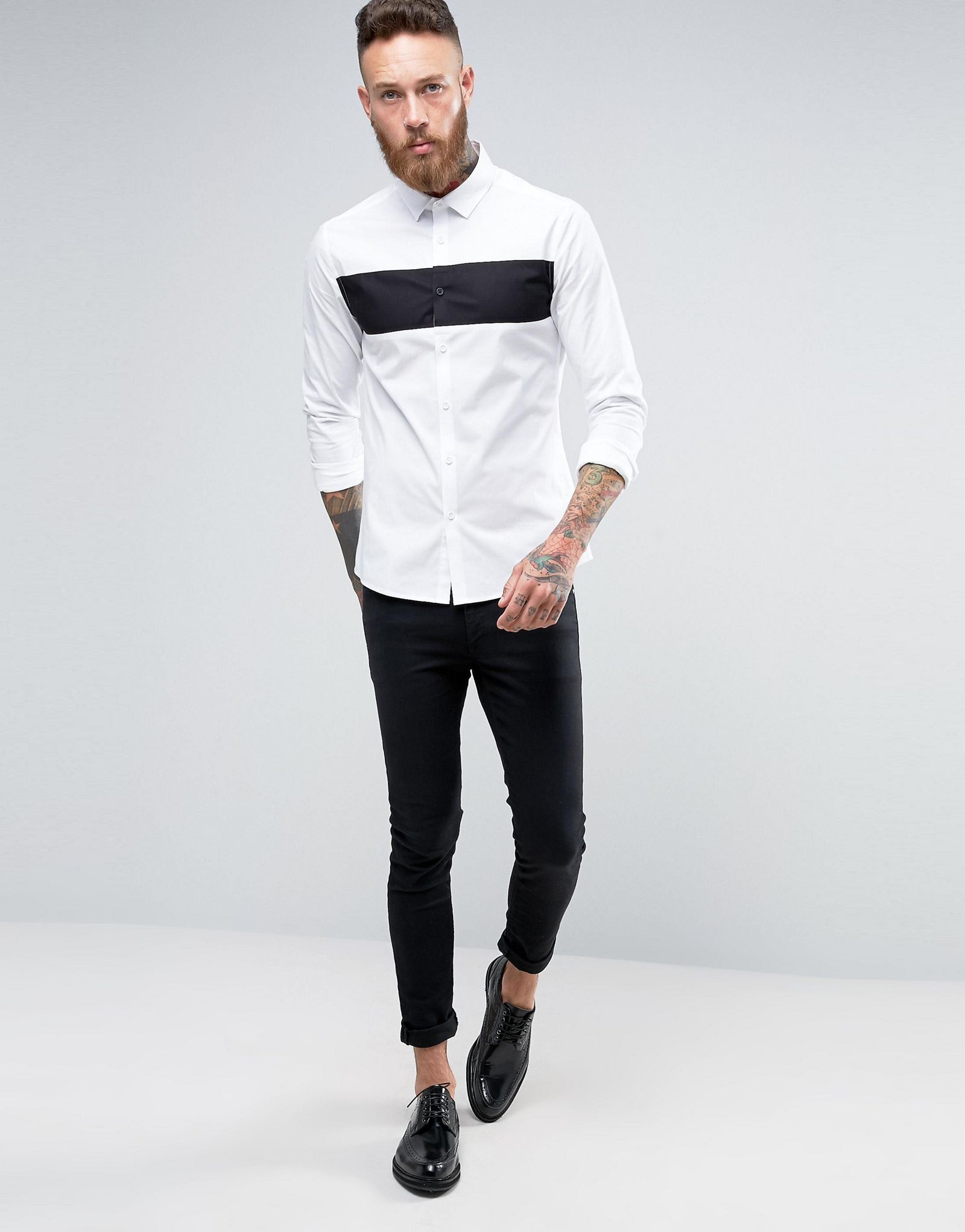 ASOS Skinny Shirt In Monochrome Cut And Sew