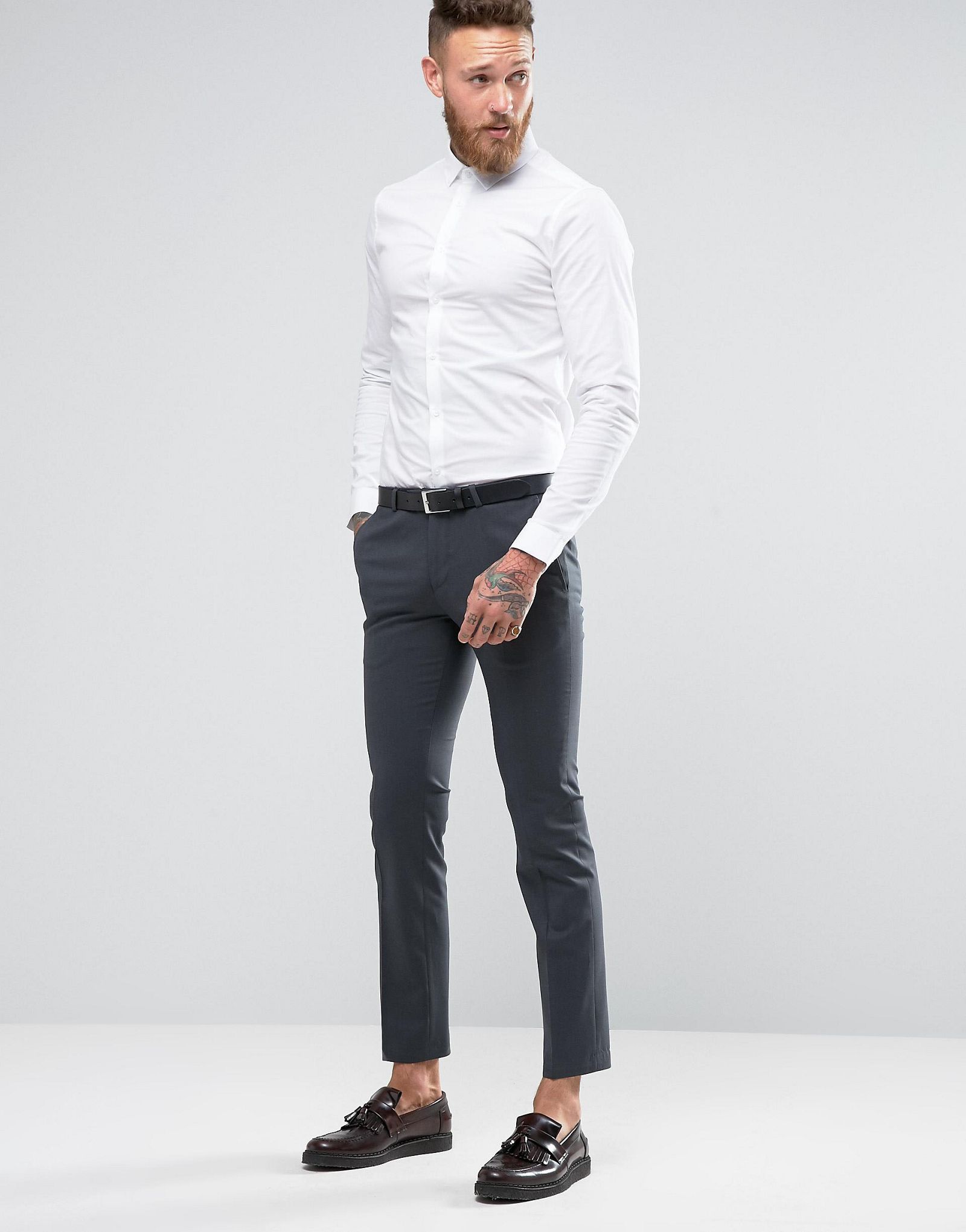 ASOS Skinny Shirt In White With Button Down Collar And Long Sleeves
