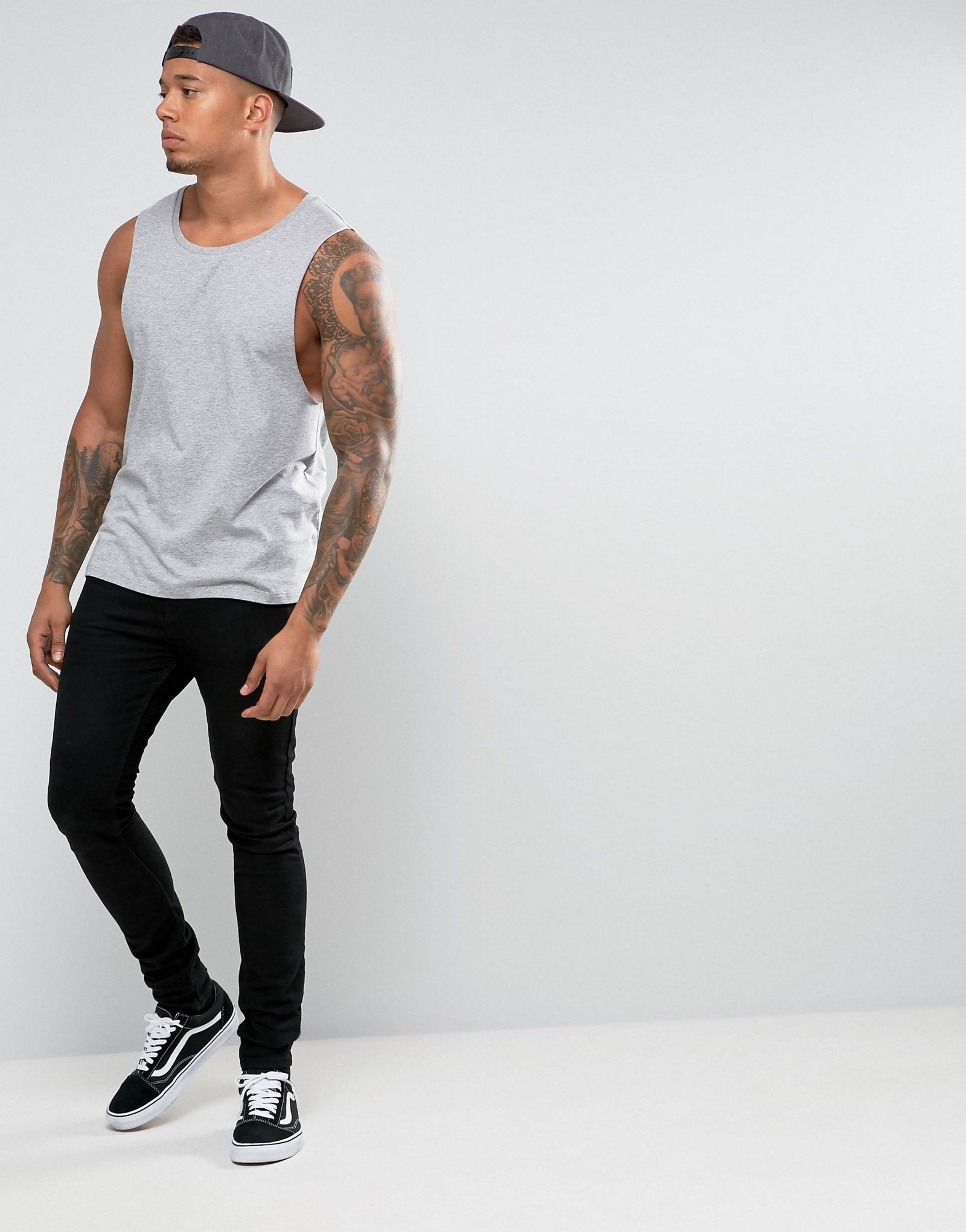 ASOS Sleeveless T-Shirt With Scoop Neck And Dropped Armhole In Grey