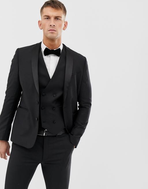 Asos Asos Slim Tuxedo Suit Jacket In Black 100 Wool 3765