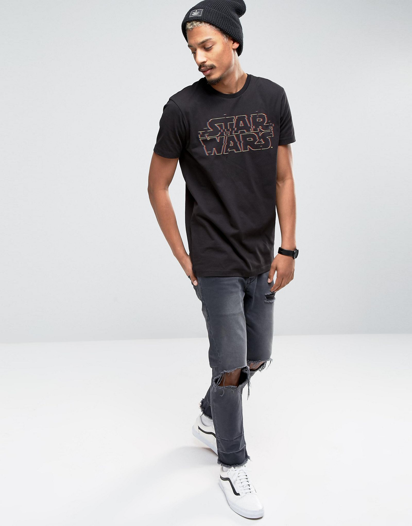 ASOS Star Wars Longline T-Shirt With Glitch Logo Print