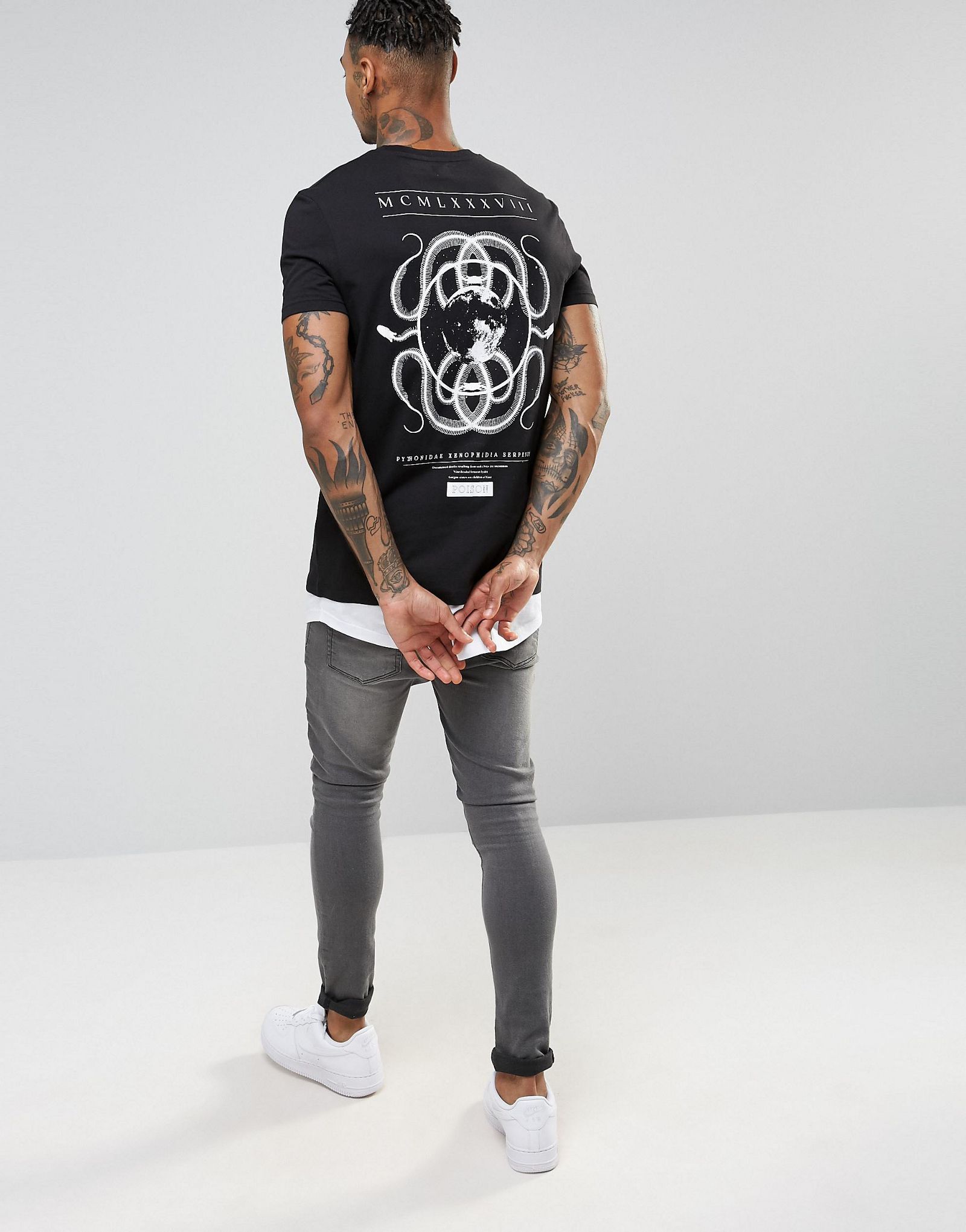 ASOS Super Longline T-Shirt With Distressed Hem Extender And Back Print