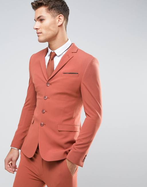ASOS ASOS Super Skinny Four Button Suit Jacket In Coral