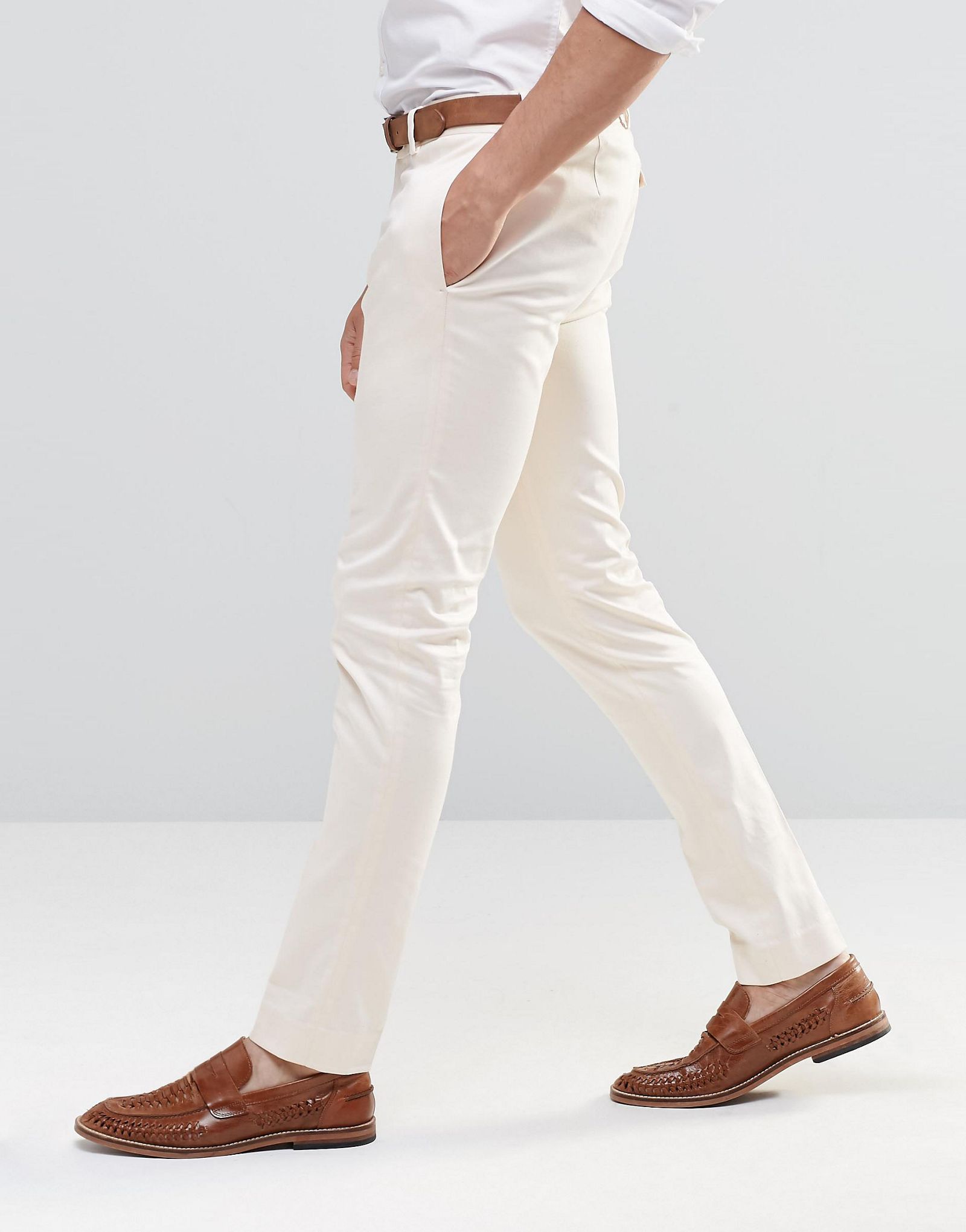 ASOS Super Skinny Smart Trousers In Cotton Sateen In Cream