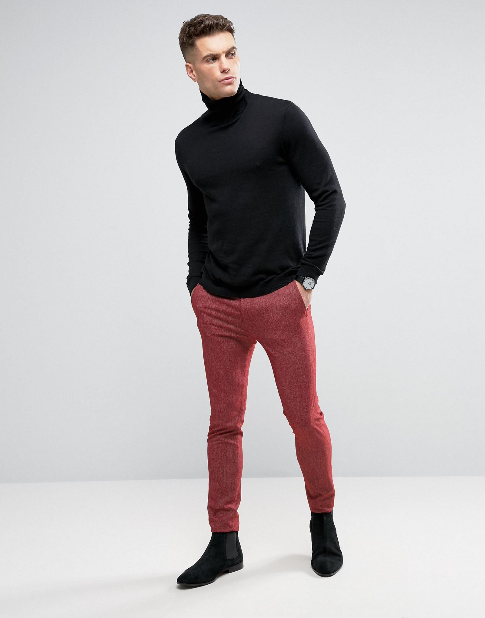 ASOS Super Skinny Suit Pants In Red Twist