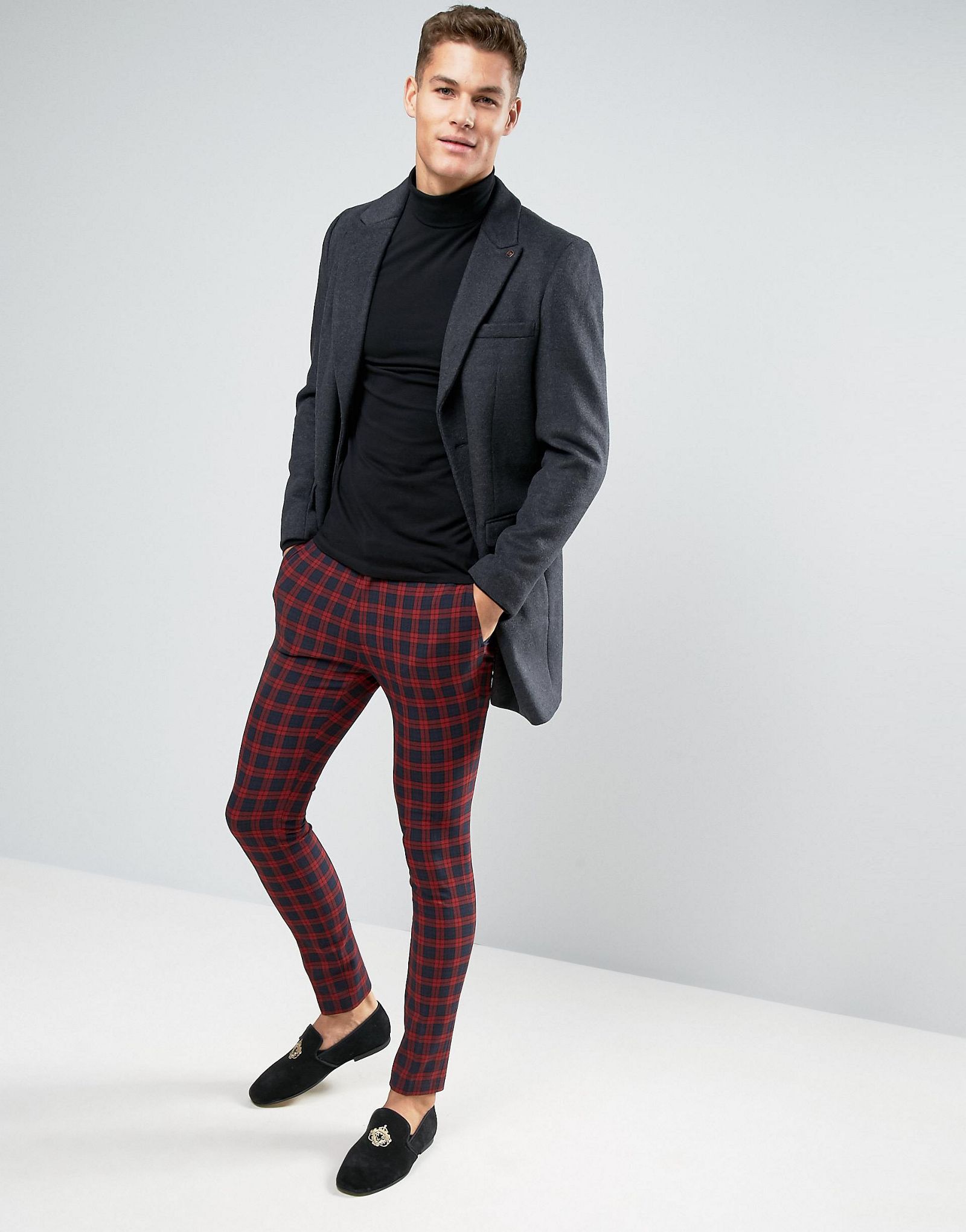 ASOS Super Skinny Suit Trousers In Navy And Red Check