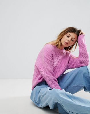 ASOS Sweater in Fluffy Cable in Wide Sleeve