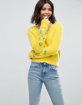 ASOS Sweater in Fluffy Yarn with Embellished Sleeves