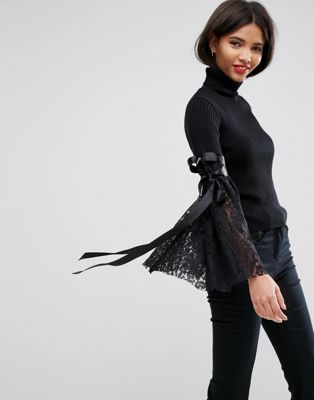 ASOS Sweater with High Neck and Lace Flare Sleeves