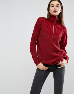 ASOS Sweater with Zip Up High Neck In Metallic Yarn