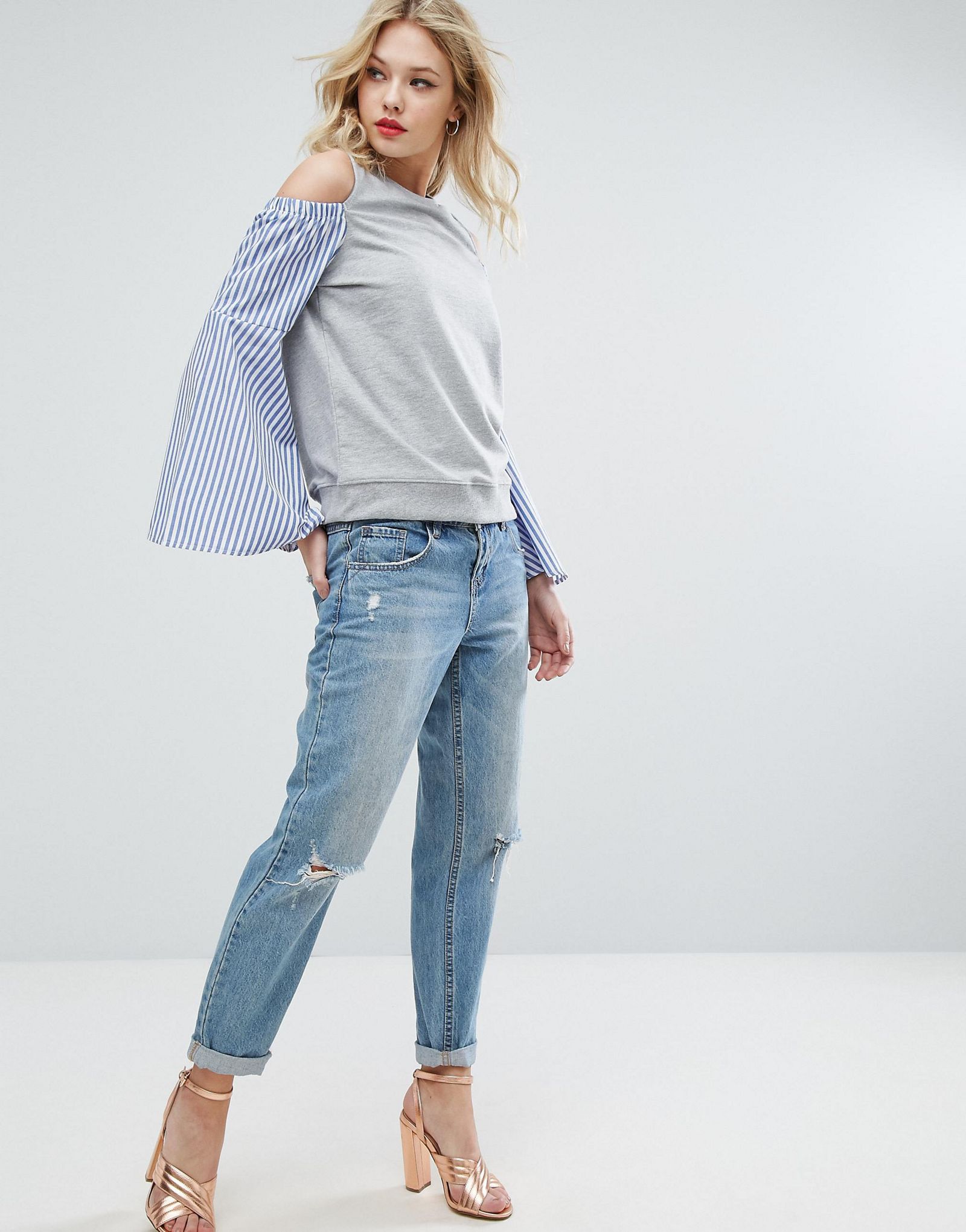 ASOS Sweatshirt with Cold Shoulder and Fluted Shirt Sleeve