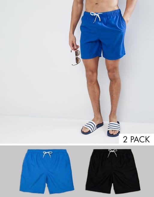 ASOS ASOS Swim Shorts 2 Pack In Blue And Black In Mid Length SAVE