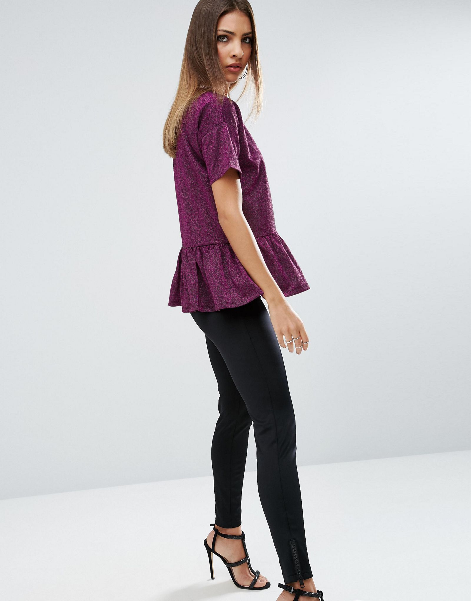 ASOS T-Shirt In Sparkle Fabric With Ruffle Hem