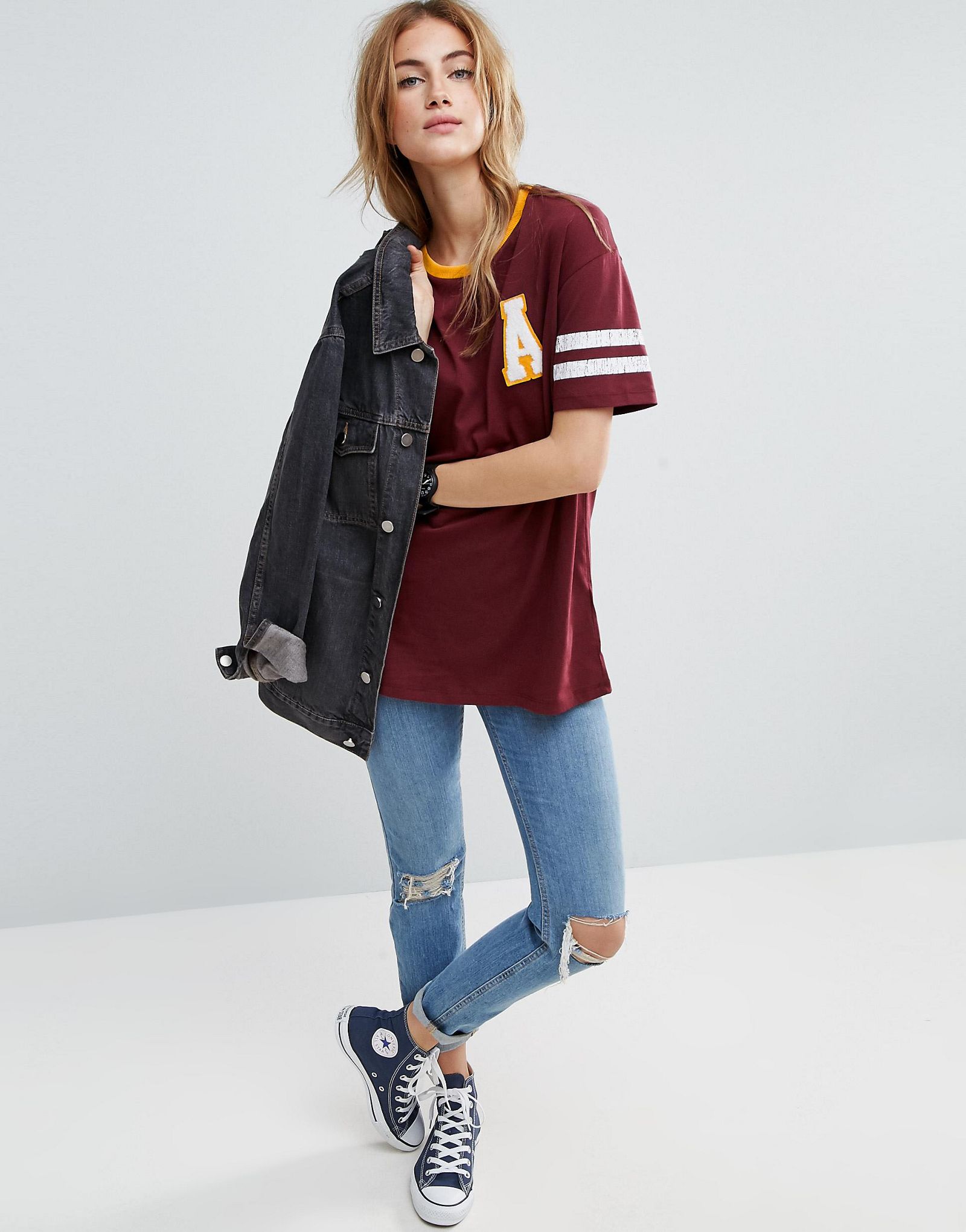 ASOS T-Shirt With Collegiate Badges In Super Oversized Fit