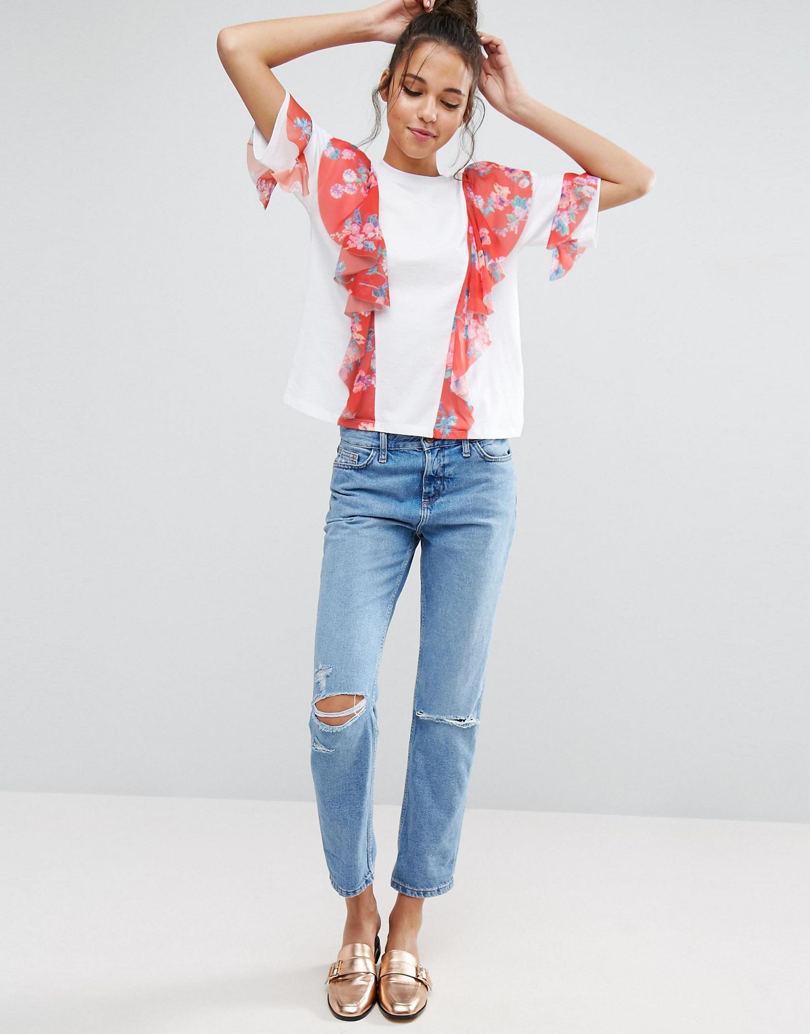 ASOS T-Shirt with Floral Ruffle Detail
