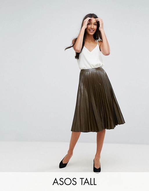 ASOS Tall | ASOS TALL Pleated Leather Look Midi Skirt