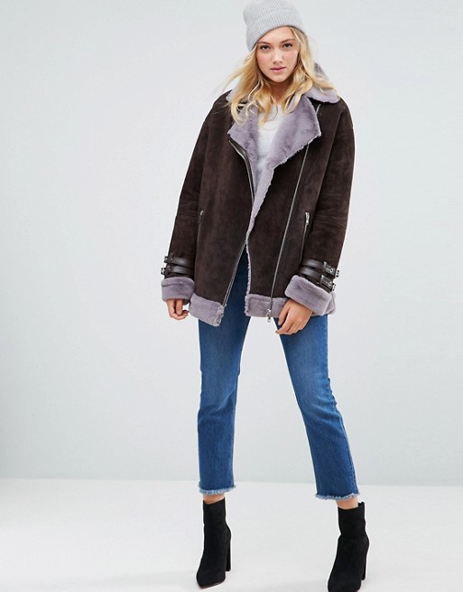 Image result for ASOS TALL Suede Aviator with Faux Shearling