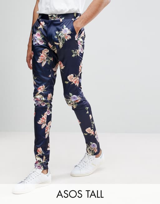 ASOS ASOS TALL Wedding Super Skinny Suit Trousers With Navy Floral Print