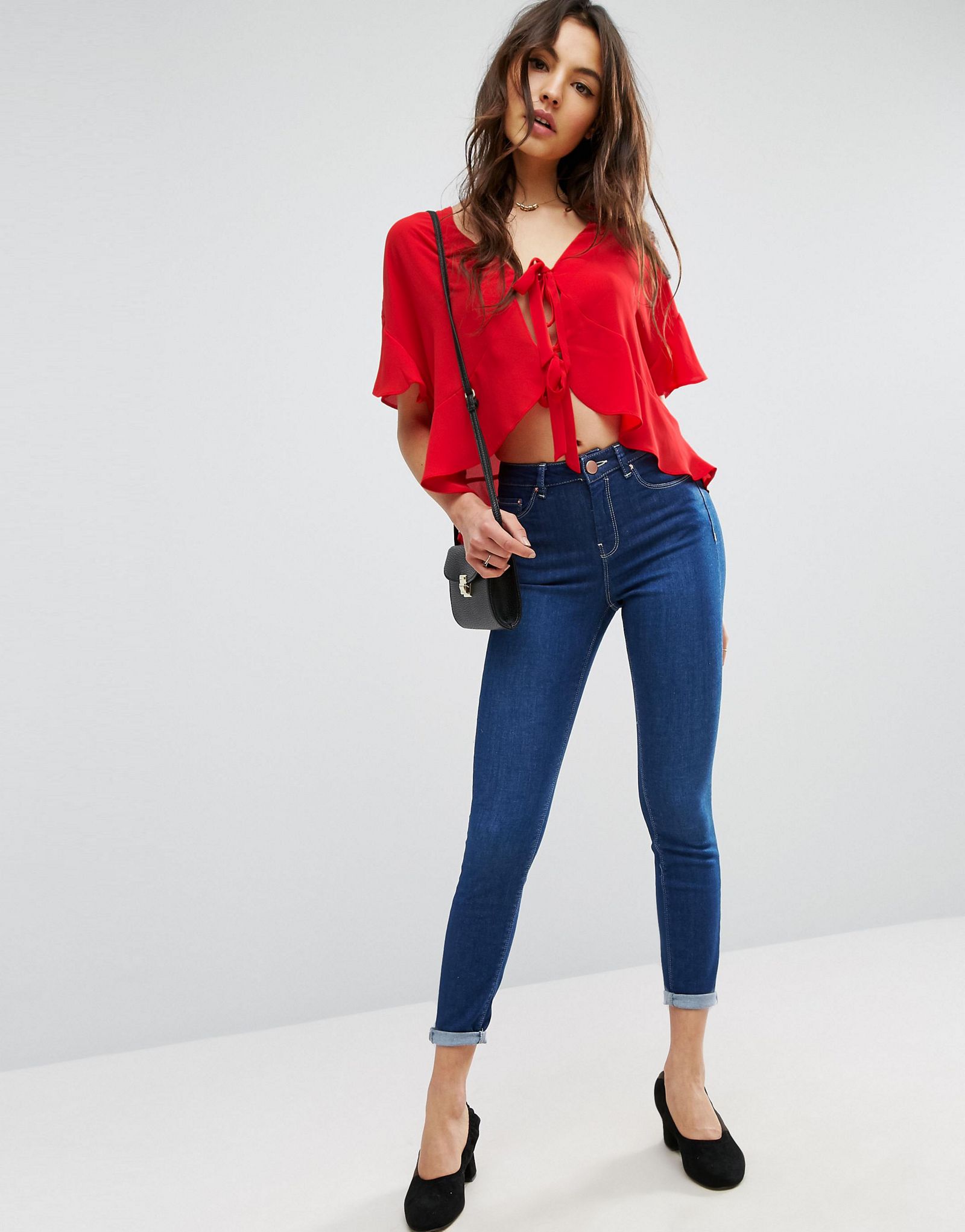 ASOS Tie Front Blouse with Frill Sleeve