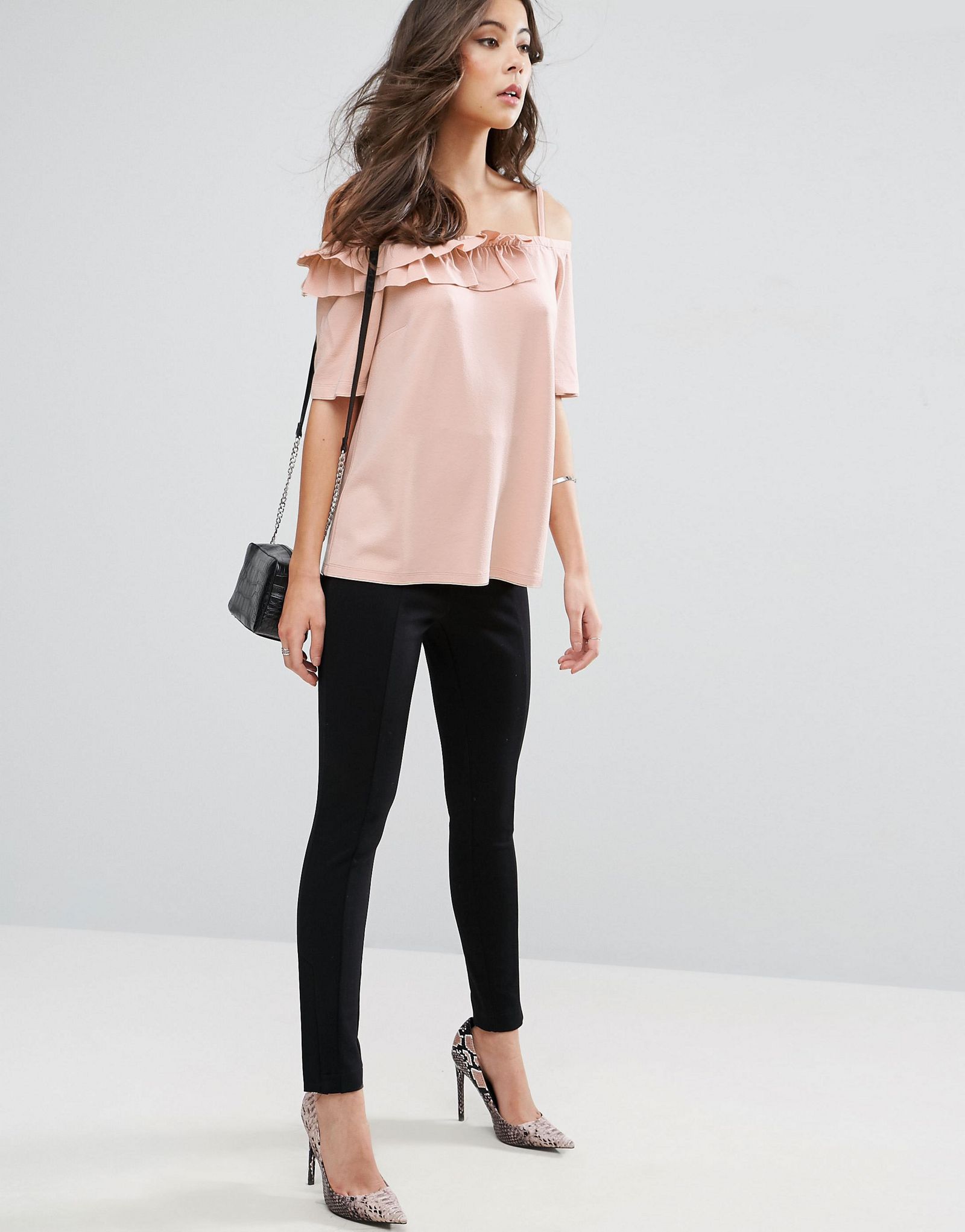 ASOS Top in Ponte With Ruffle Off Shoulder