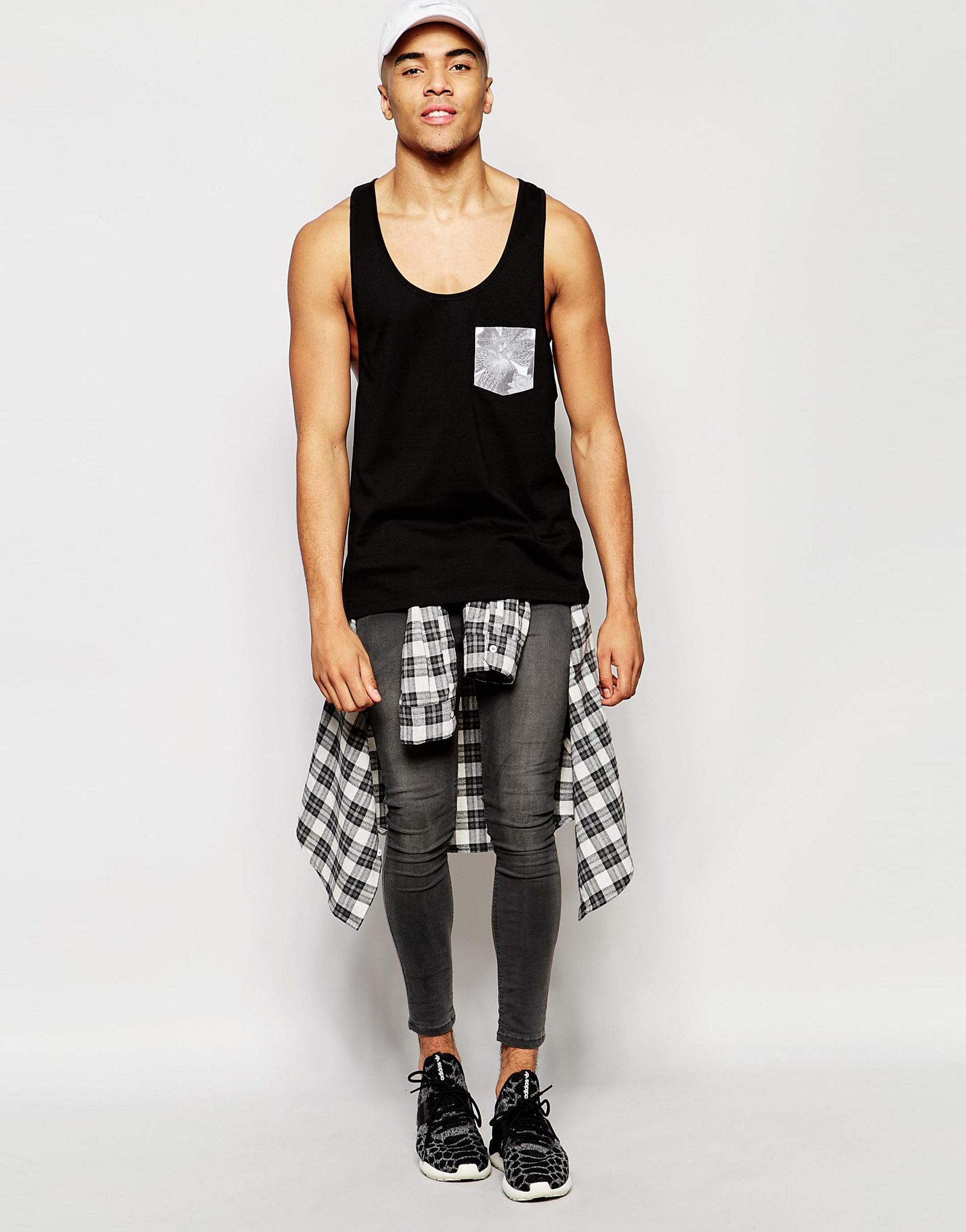 ASOS Vest In Plain And Floral Print 3 Pack SAVE 13%