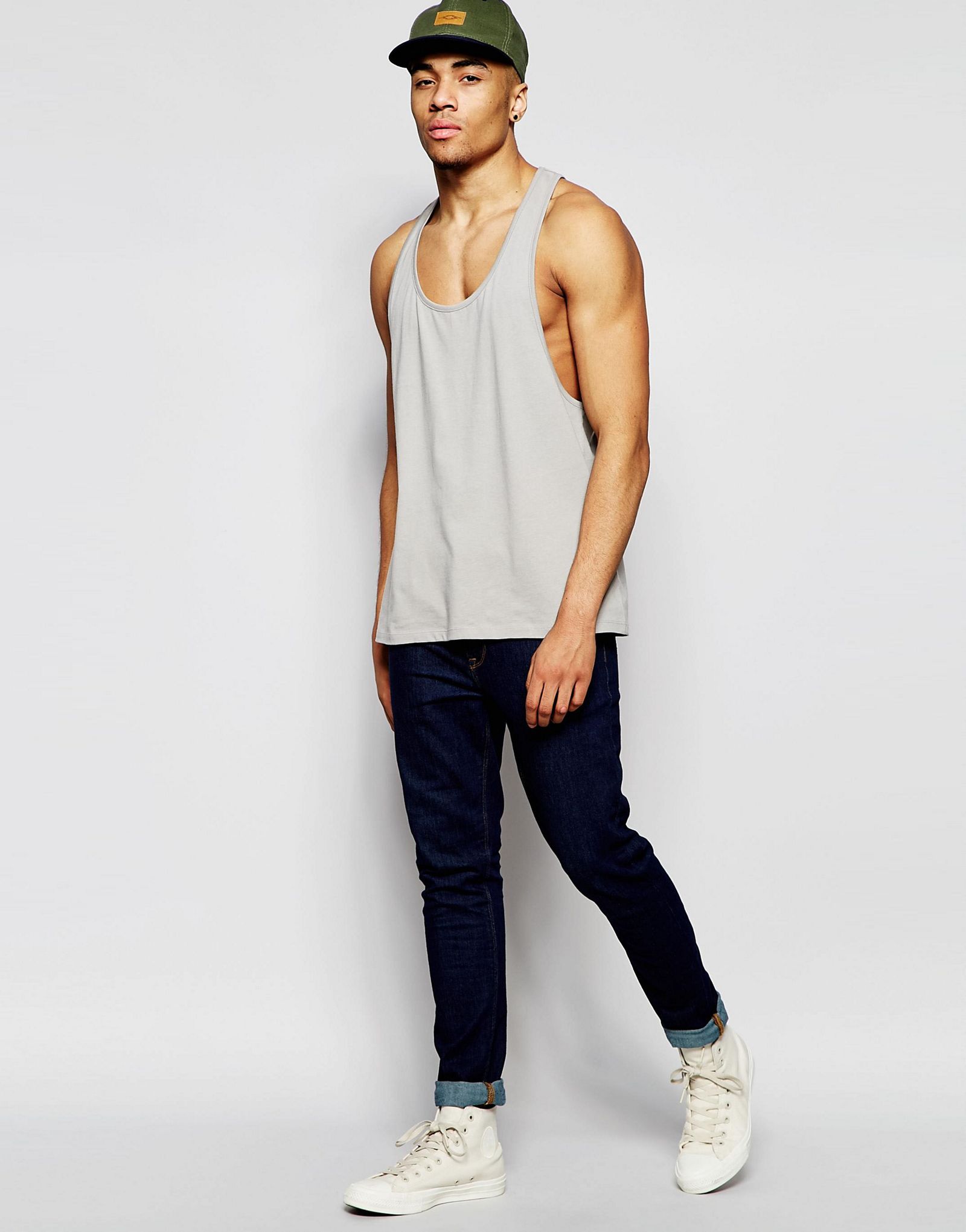 ASOS Vest With Extreme Racer Back In Grey
