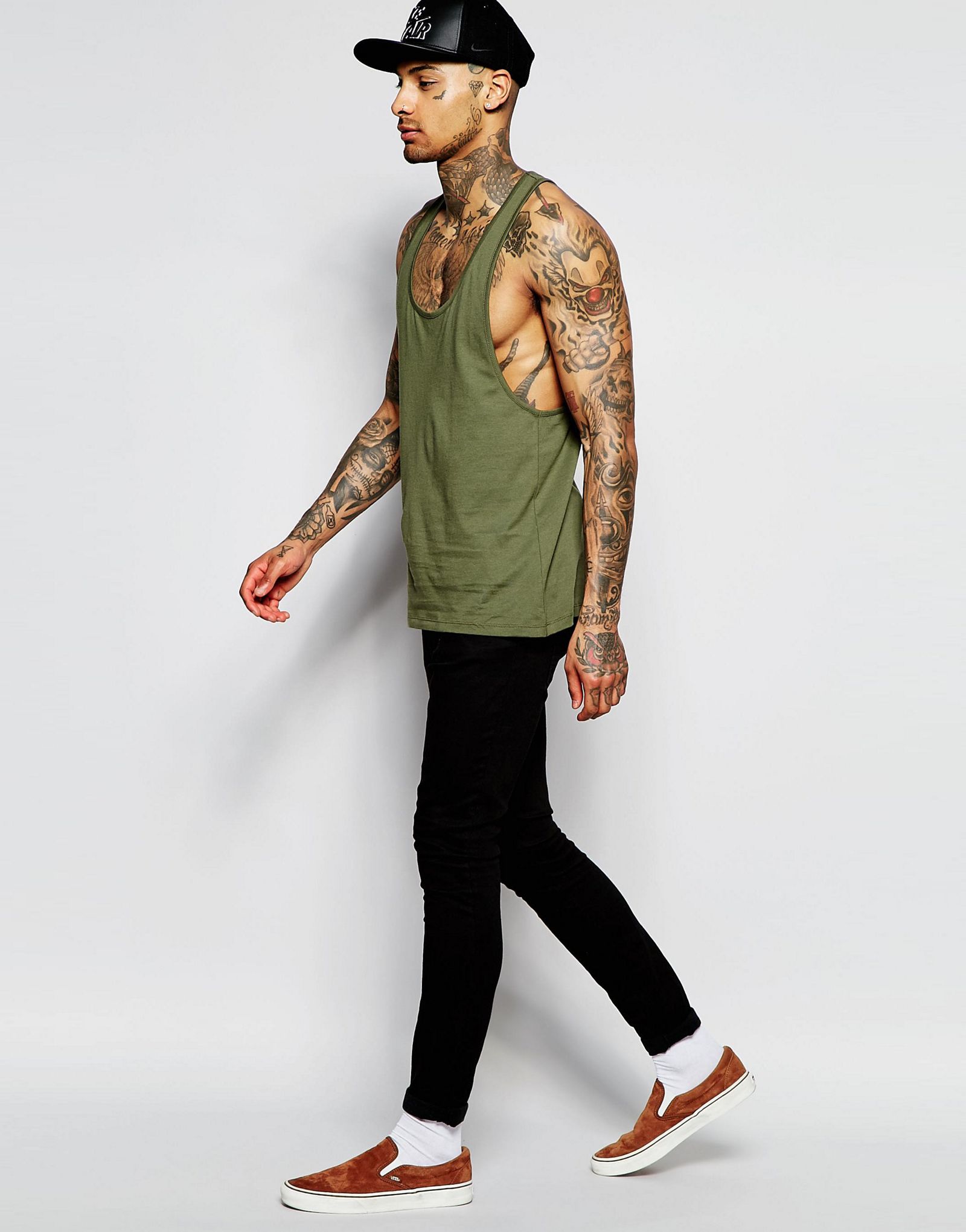 ASOS Vest With Extreme Racer Back In Khaki