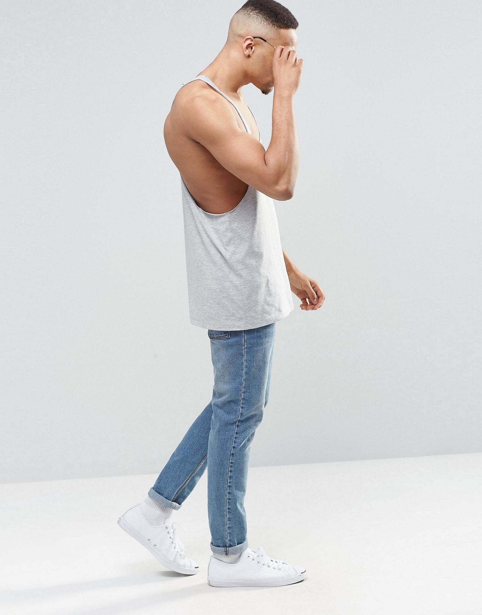 ASOS Vest With Raw Edge Extreme Racer Back In Grey