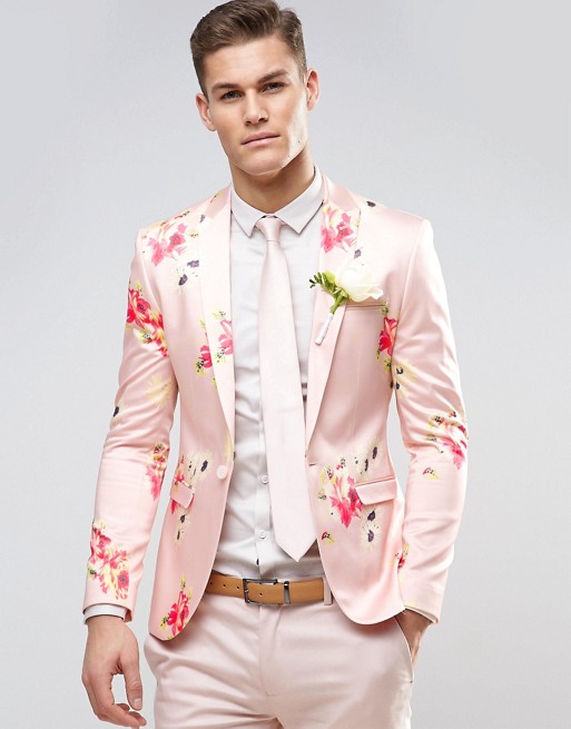 ASOS | ASOS Wedding Super Skinny Blazer With Pink Floral Print