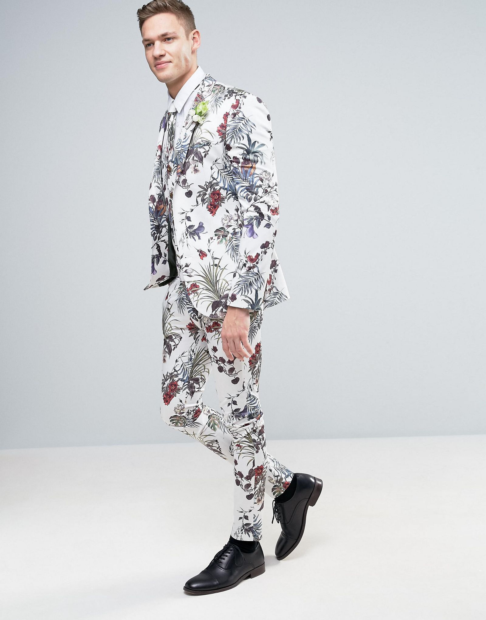 ASOS WEDDING Super Skinny Suit Pant in Cream Floral Print