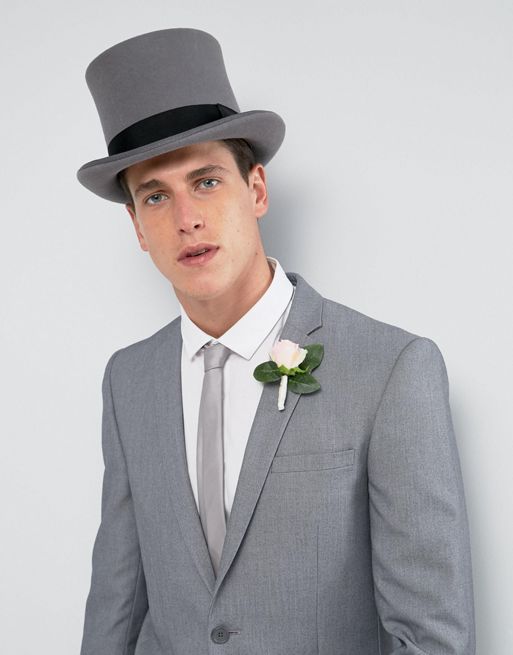 ASOS ASOS WEDDING Top Hat In Grey Felt