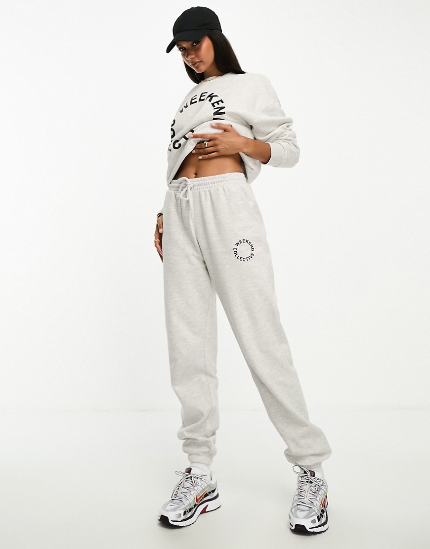 ASOS Weekend Collective co-ord oversized jogger with logo in grey marl