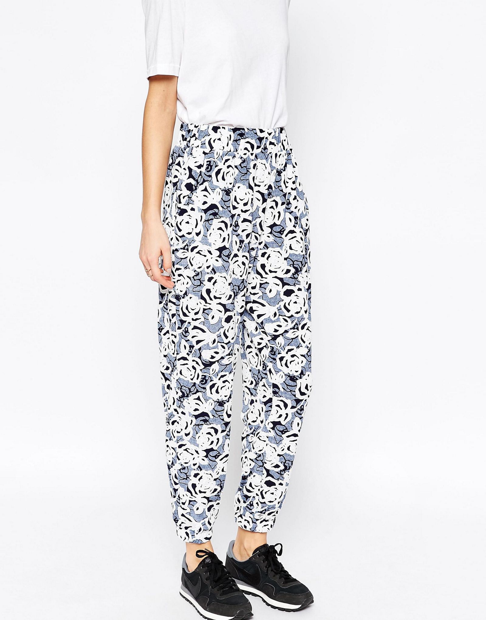 ASOS WHITE Denim Look Textured Floral Joggers