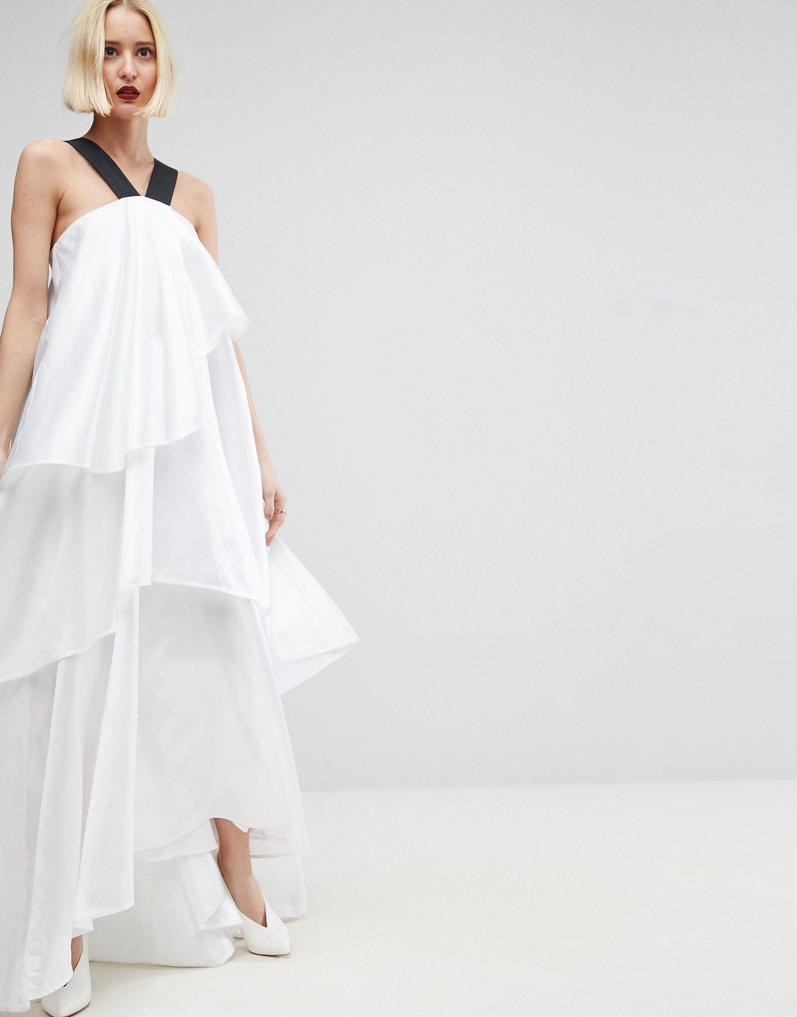 ASOS WHITE Layered Frill Maxi Dress With Strap Detail
