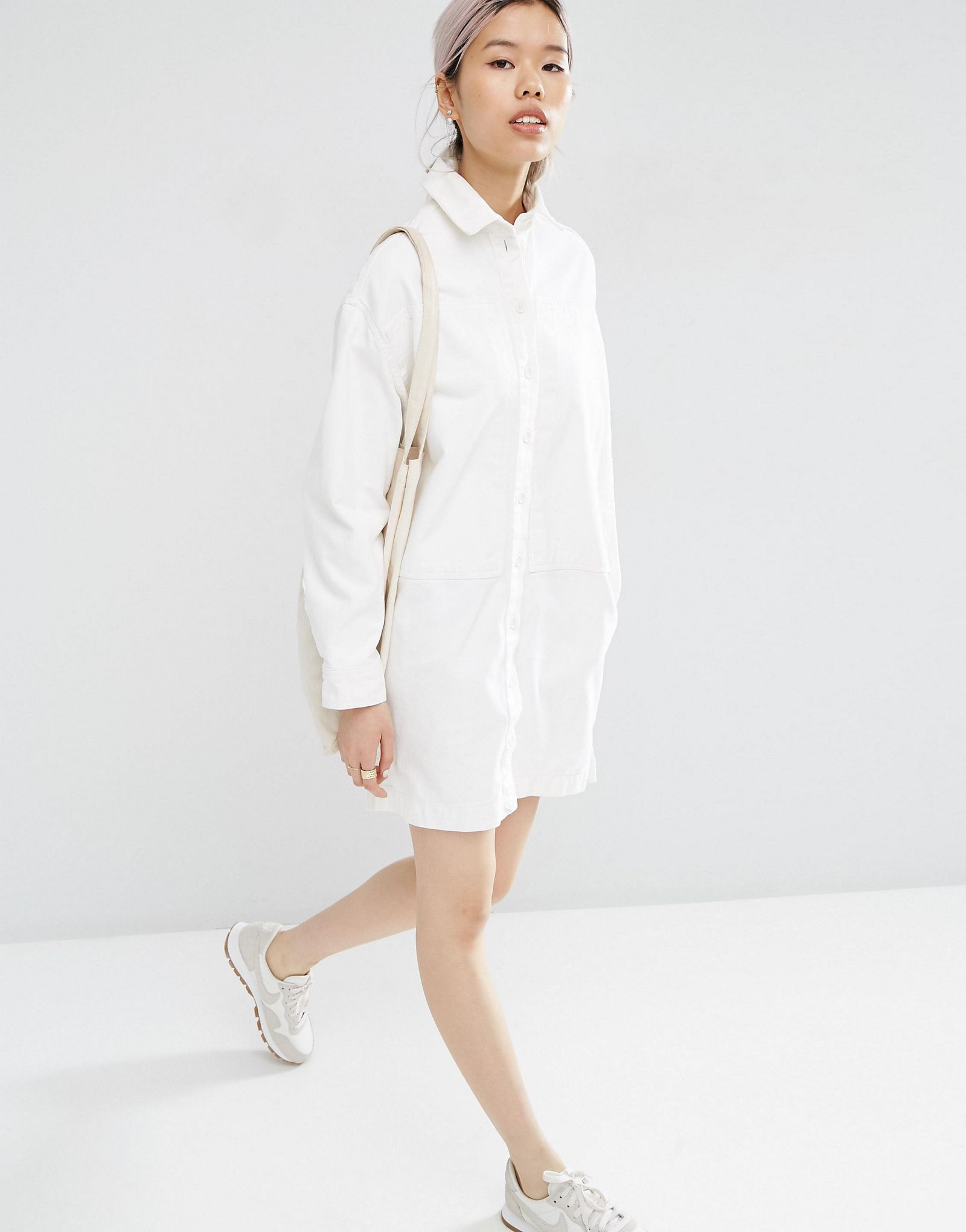 ASOS WHITE Oversized Denim Shirt Dress