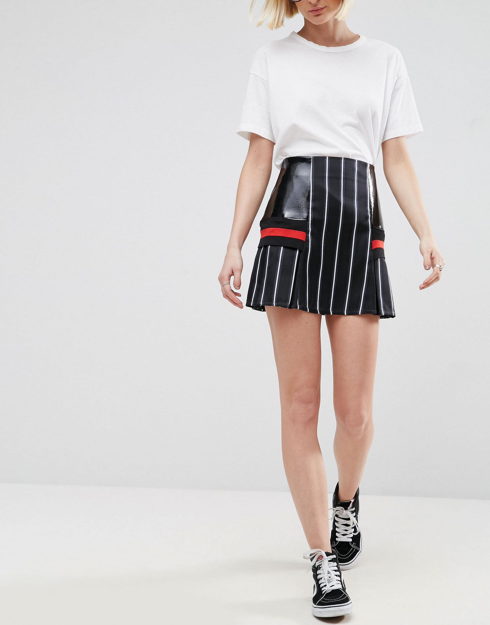 ASOS WHITE Pinstripe Skirt With Contrast Panels