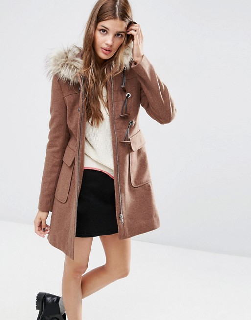 ASOS | ASOS Wool Blend Faux Fur Hooded Duffle Coat
