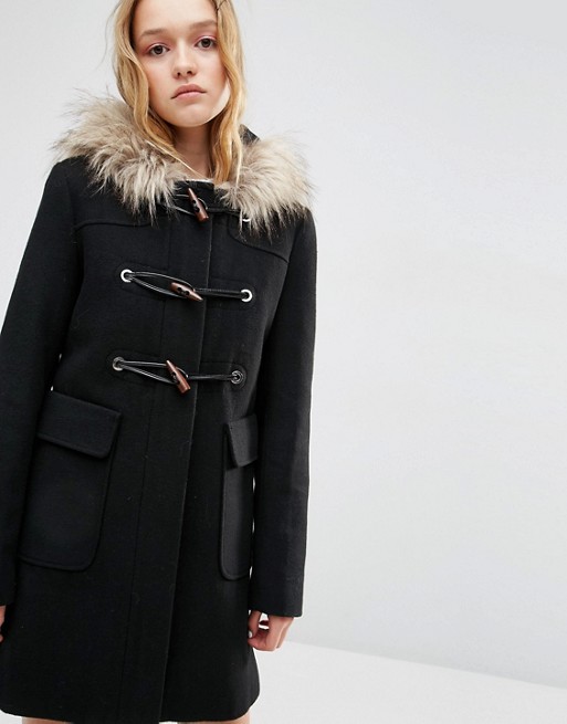 ASOS | ASOS Wool Blend Faux Fur Hooded Duffle Coat