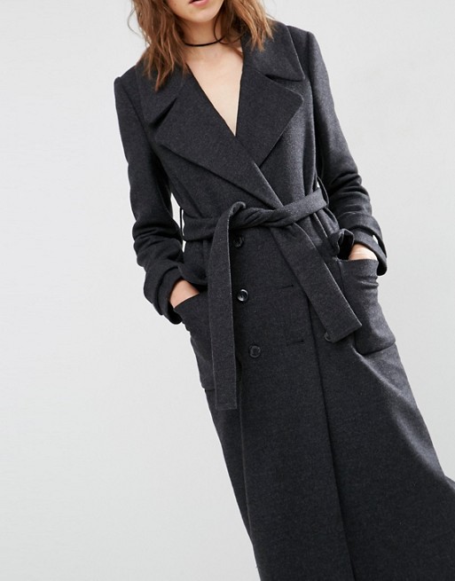 ASOS | ASOS Wool Blend Midi Coat with Tie Belt