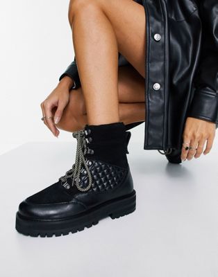Brione lace up hiker boots in black leather