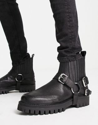 bruno detachable harness chelsea boots in black leather