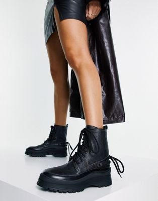 Bryce lace up utility ankle boots in black