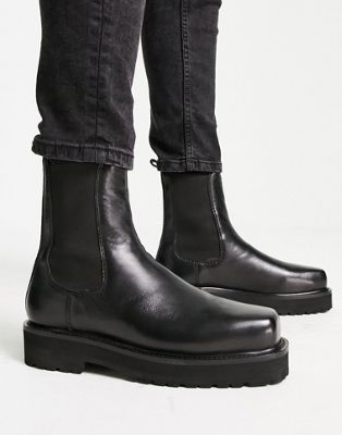 cacti square toe high shaft chelsea boots in black leather
