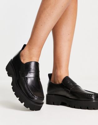 Farrel leather chunky square toe loafers in black