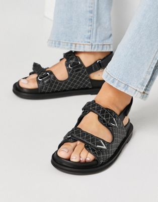 Sojo quilted chunky grandad sandals in black leather