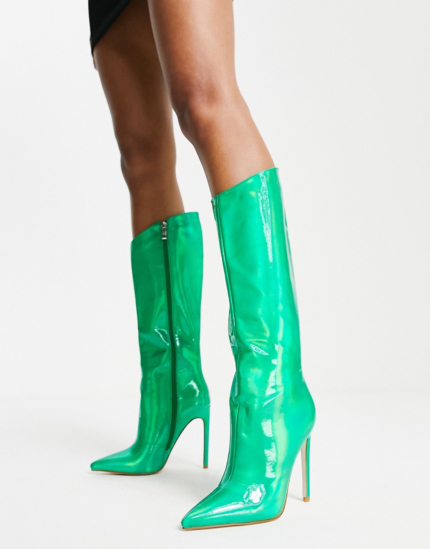 Azalea Wang Nova stiletto knee boots in green metallic