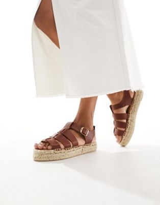 leather strap espadrille sandals in brown