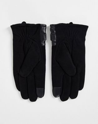Barneys Originals split leather touchscreen gloves in black - Click1Get2 Black Friday