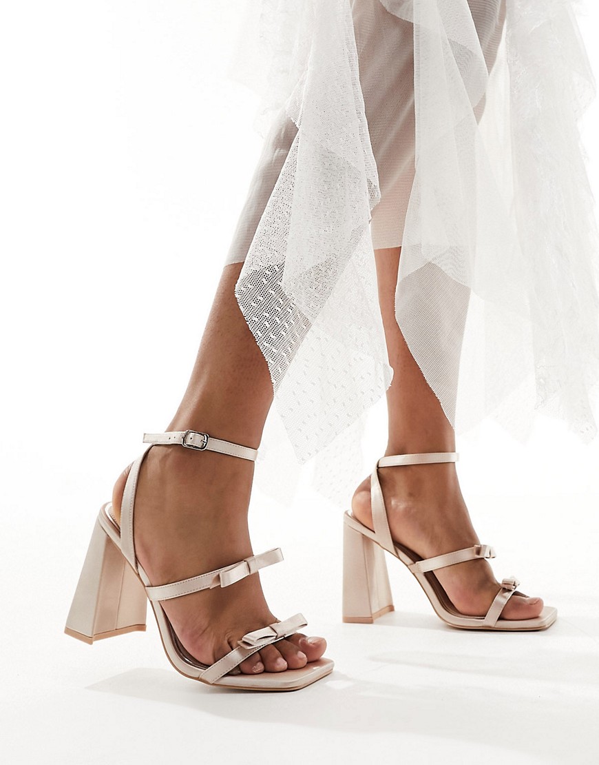 Be Mine Bridal Angelin bow block heel sandals in blush-Pink