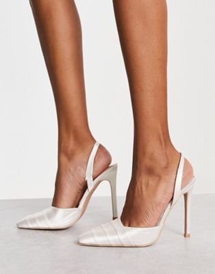 Bridal Corinne ruched front slingback heels in ivory satin